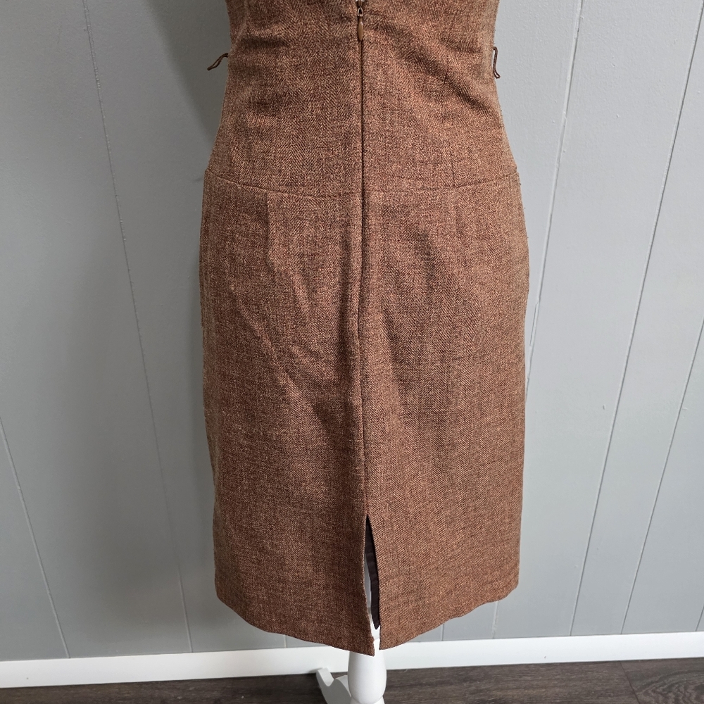 Molly New York Anthropologie Verite Tweed Strapless Rust Brown Dress Size 4 - Picture 10 of 14